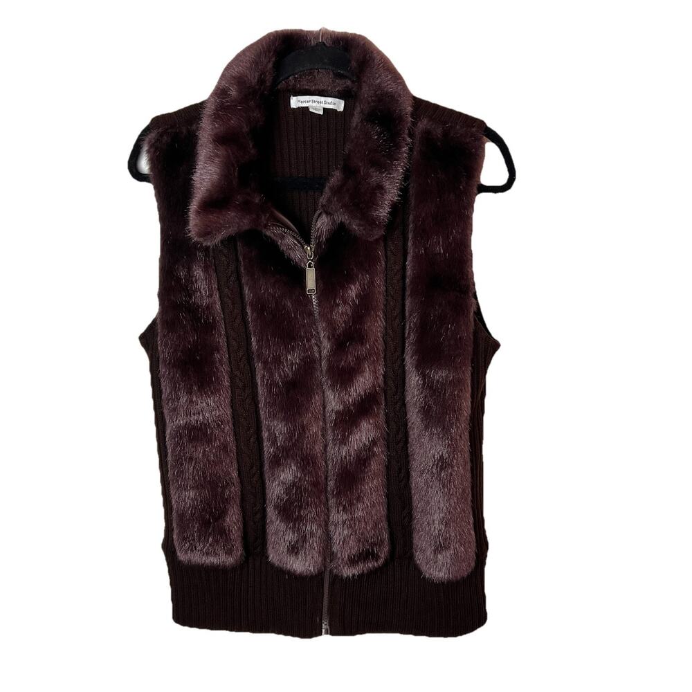 Mercer Street Studio Brown Full Zip Faux Fur Vest SZ L